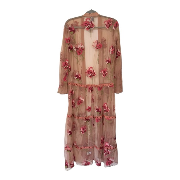 ANTHROPOLOGIE | NWT $198 Bl-nk London Pink Tulle Embroidered Floral Kimono, OS - Picture 7 of 14